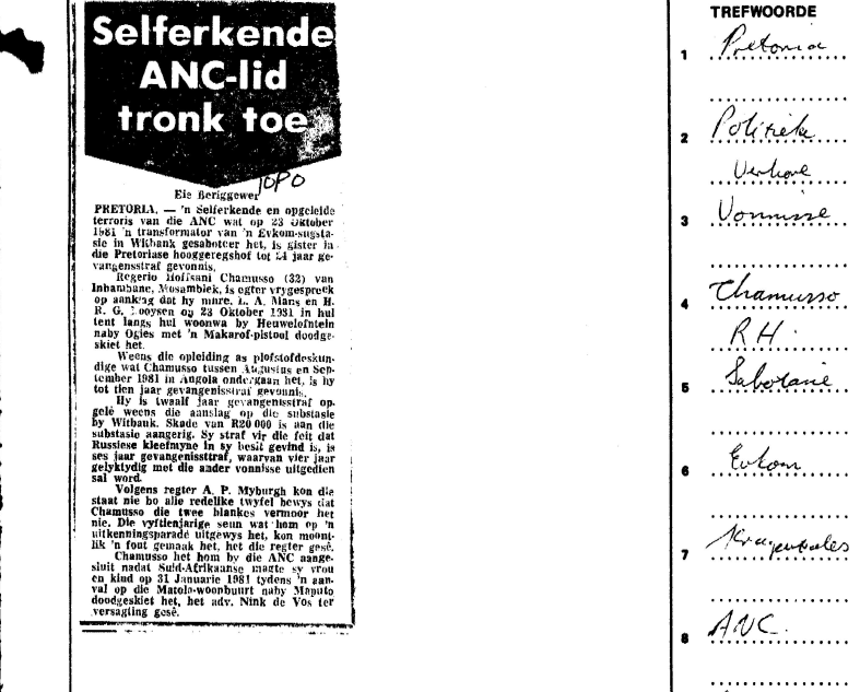 Selferkende ANC-lid tronk toe, Die Volksblad, 7 December 1982